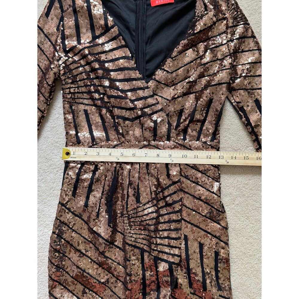 Banjul Faux Wrap Black Rose Gold Sequence Cocktail Party Dress Women's Size S - Picture 13 of 13